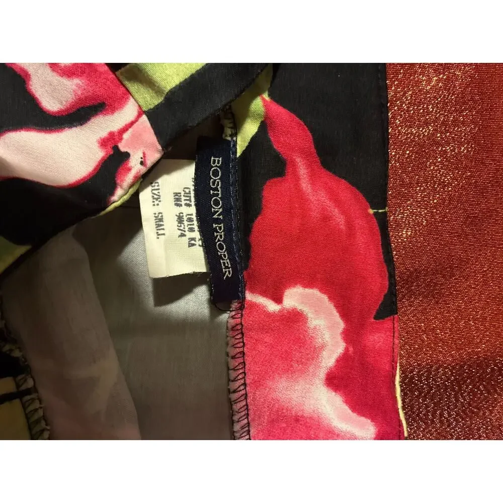 Boston Proper Skirt Womens S Black Pink Floral Tropical Straight Knee Length